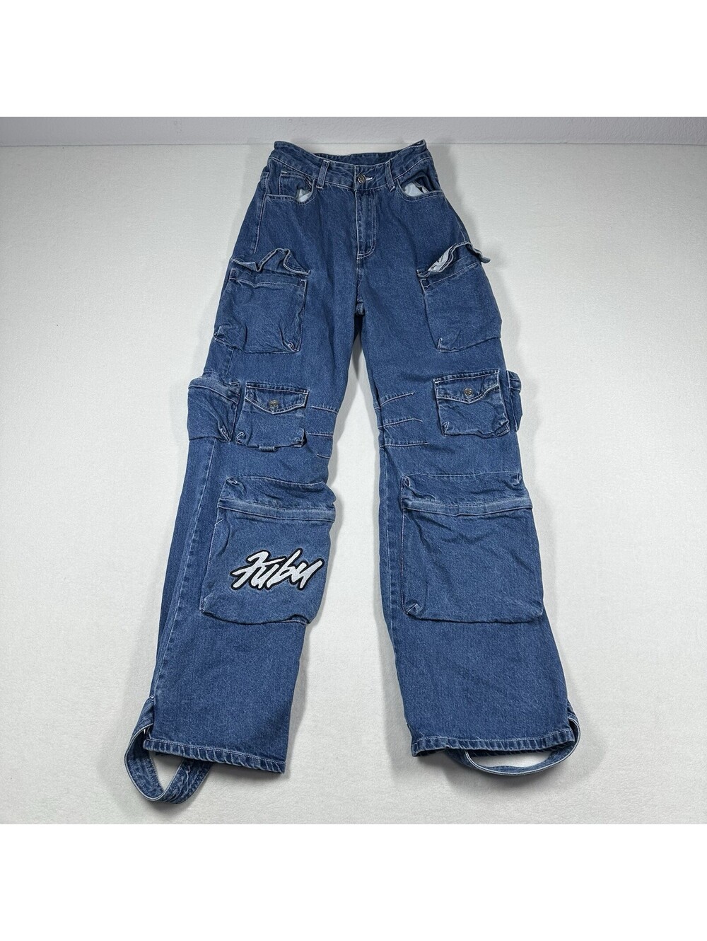 Fubu 05 x Forever 21 Baggy Jeans Sz S Wide Horseshoe Leg Grunge Raver Skater Y2K